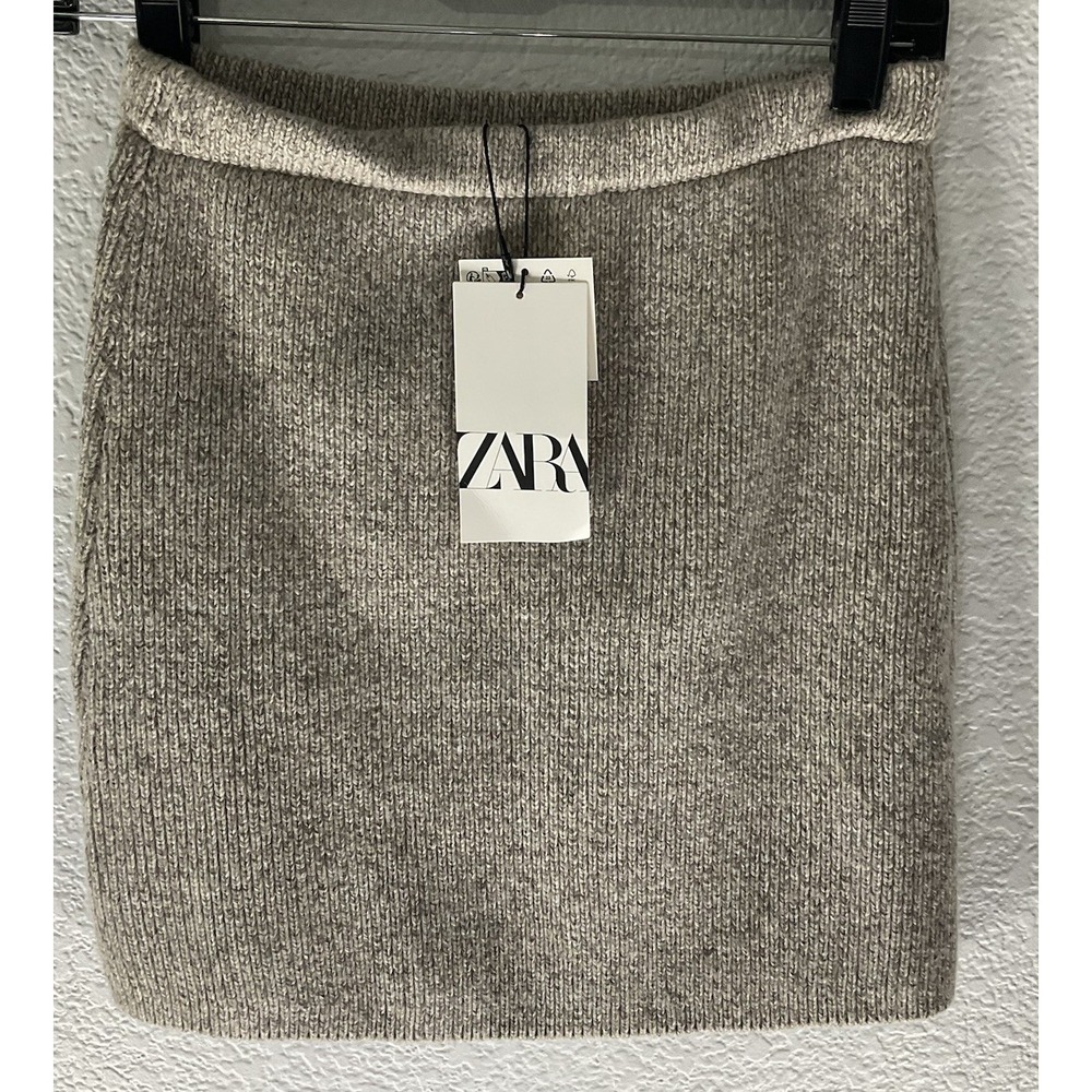 ZARA Size S Basic Wool Blend High Elastic Waist Tan Skirt Fall NWT